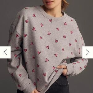 Kule Oversized Heart Sweatshirt Gray Pink Valentine's Day Women's Size XS